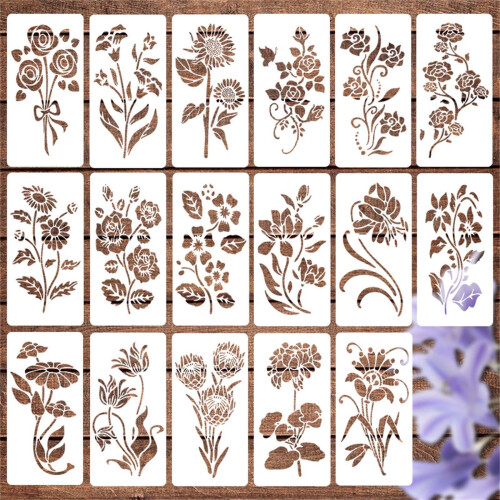 Flower Stencil Set Reusable 17-Piece 2.9" x 5.9"