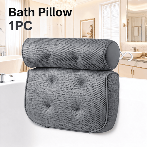 Bath Pillow with 4D Ergonomic Support 6 Suction Cups