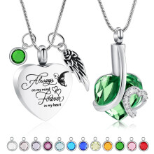 Collana con urna a forma di cuore e farfalla per ceneri con pietra portafortuna, 2 pezzi