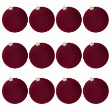 Christmas Ball Ornaments Flocked Burgundy 12PCS 2.4 inch