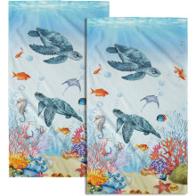 Lot de 2 serviettes de toilette motif tortues marines