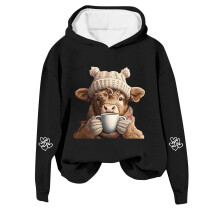 Hoodie Rómhór Dubh le Prionta Bó do Mhná Lá Vailintín 3XL