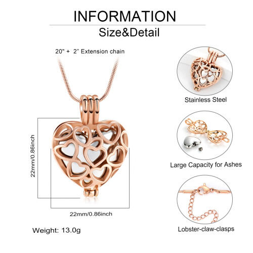 Κολιέ με τεφροδόχο σε σχήμα κούφιας καρδιάς, μενταγιόν από ανοξείδωτο ατσάλι με 1