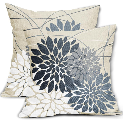 Conjunto de 2 capas de almofada florais em azul acinzentado, 40x40 cm (16x16 polegadas).