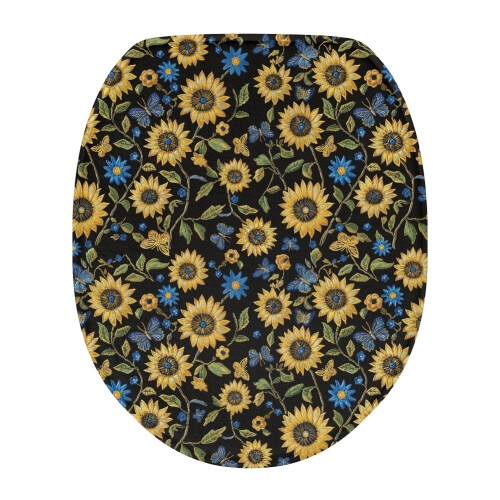 Capa de tampa de vaso sanitário de flanela com estampa de girassol e borboleta, 44 x 33 cm (17,3 x 13 polegadas)