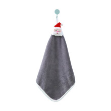 Christmas Hand Towel Gray Plush Absorbent with Hooks