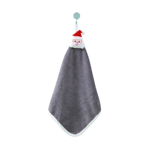 Christmas Hand Towel Gray Plush Absorbent with Hooks