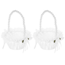 White lace flower girl baskets with silk lining 2-pack