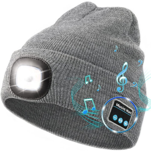 Morttic Bluetooth beanie with headlight and mic, grey