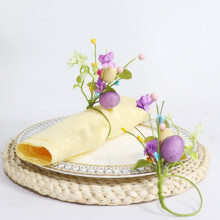 Rond de serviette de Pâques, œufs et feuilles colorés, 4 pièces