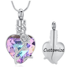 Rose Flower Cremation Urn Necklace with Birthstone Heart