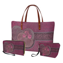 Leren handtas met hartje, zonnebloem en luipaardprint, set van 3 stuks