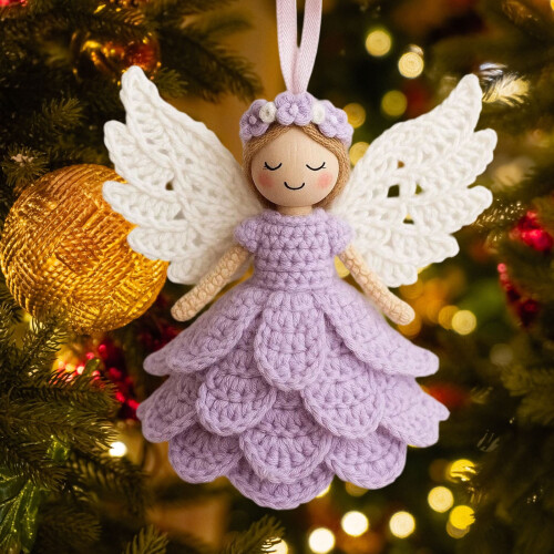 Ange décoratif au crochet violet 15 cm