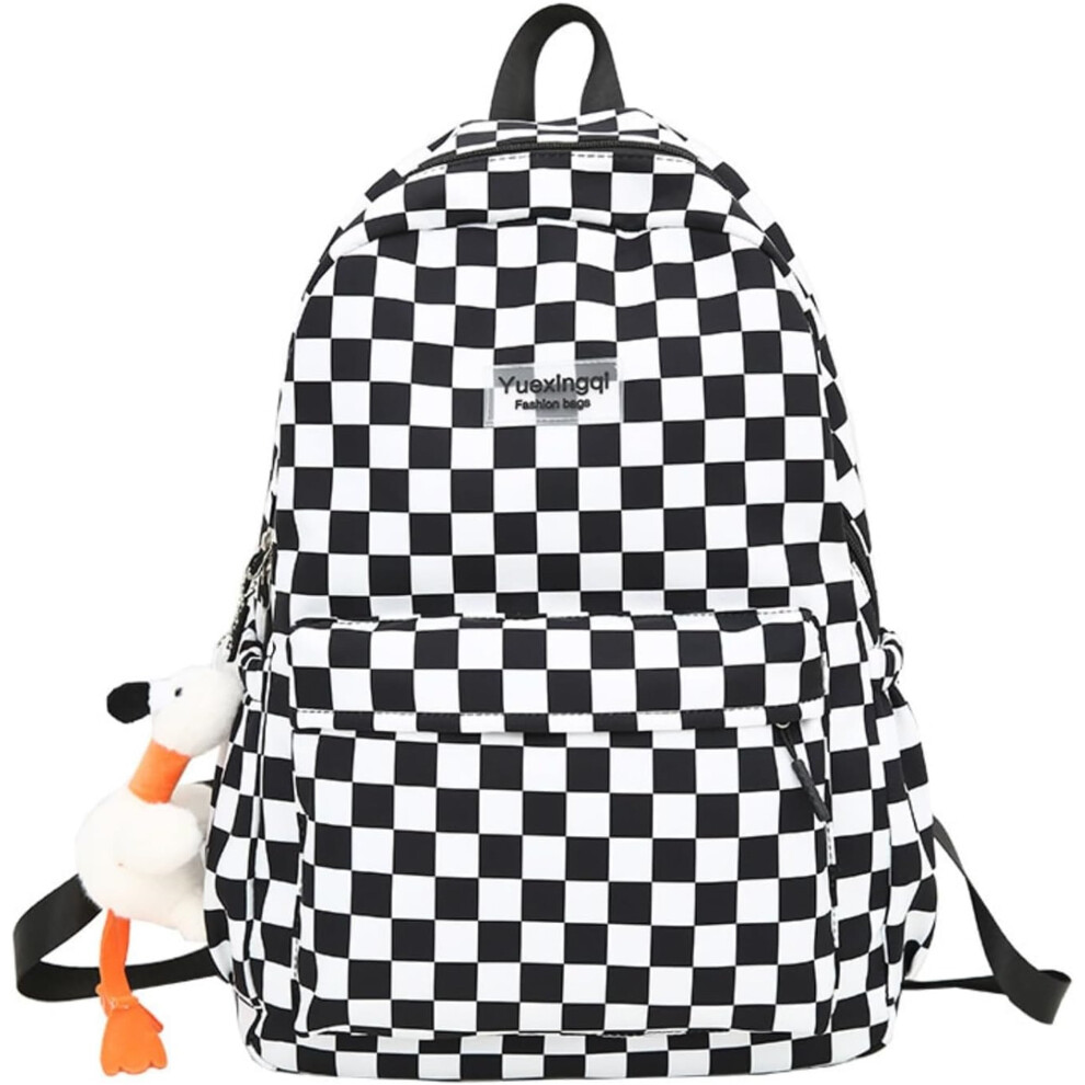 Y2k Checkered Backpack With Kawaii Pendant 1 Black 913466684199