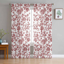 Red Boho Flower Voile Curtains 63 inch L 2 Panels
