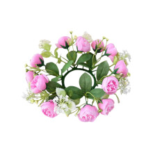 Artificial Hydrangea Candle Rings Wreaths 9.8 Inch Center Eucalyptus Leaves Wreaths Small Boho Wreath Pillar Candle Holder for Valentines Day(B)