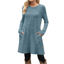 Women's Light Blue Sweater Dress Long Sleeve Crew Neck