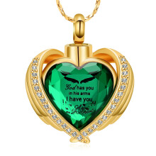 Angel Wing Heart Cremation Pendant for Women with Crystal