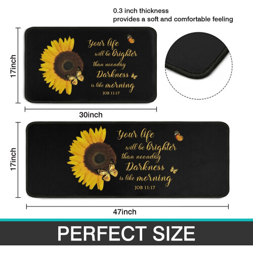 Sunflower Bible Verse Kitchen Rug Set Black 2 pcs 2