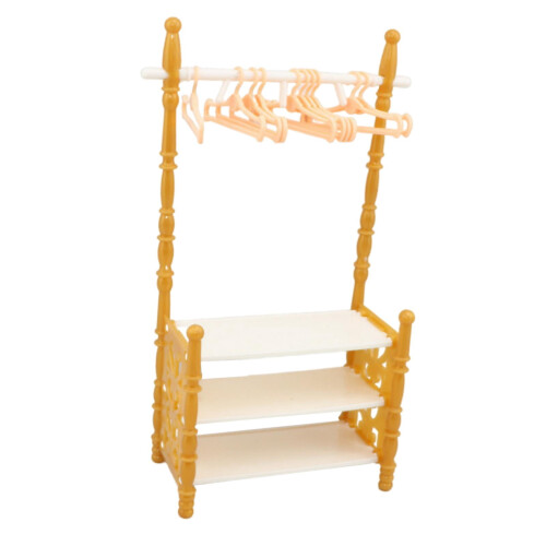 Miniature Coat Rack Shoe Bench 1:12 Scale with 10 Hangers 1