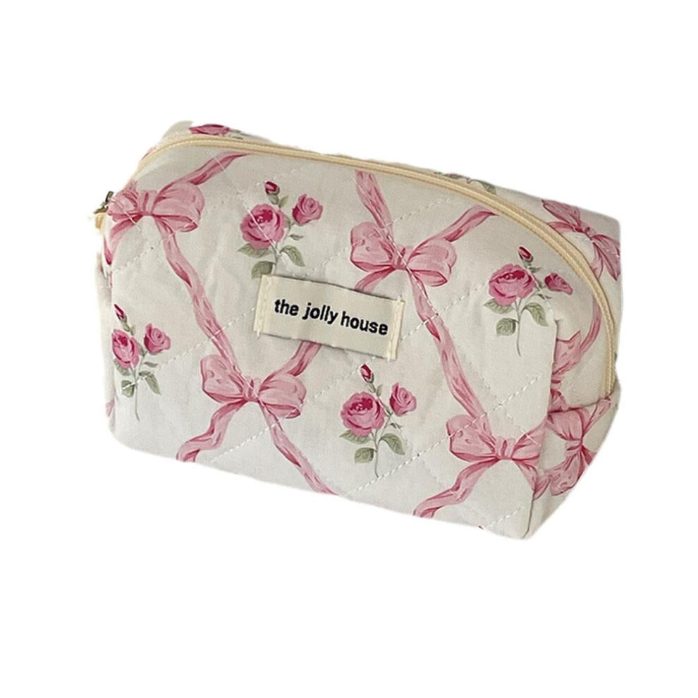 Bow Cosmetic Bag Set Quilted Toiletry Pouches 3 Pieces