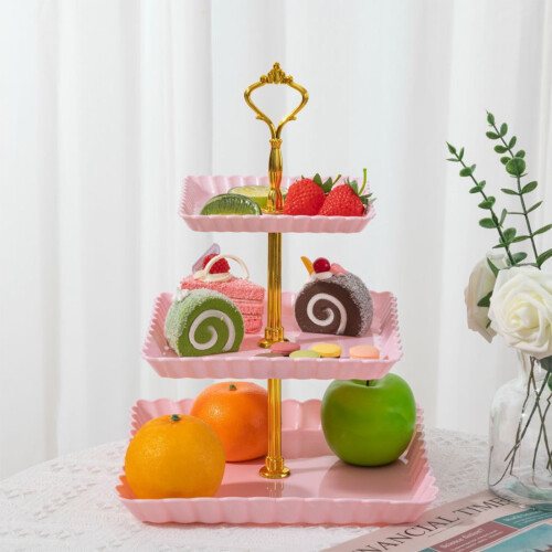 3-Tier Fruit and Candy Display Stand Green White Pink 13.38