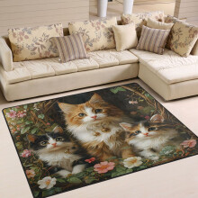 Cute Cats in Garden Area Floor Rugs Soft Non-Slip Large Mats Nursery Carpets 80" x 58"