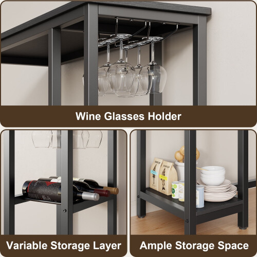 Bar Table Set with Storage Shelves Black 3-Piece 1