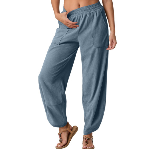 Women's Navy Blue Casual Cropped Pants with Pockets M
