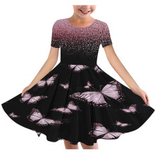 Girls' A-line twirly dress with short sleeves and round neck