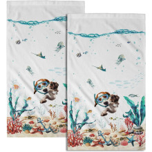 Dog Hand Towels Set of 2 Teal Blue Soft Absorbent