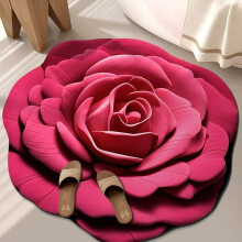 Floral Plush Floor Mat with Diatomaceous Earth, Red, L