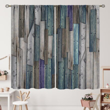 Rideaux de porte de grange style ferme, bleu-gris, en planches de bois 2