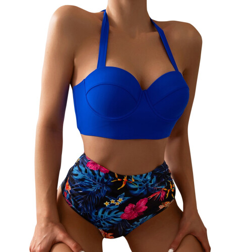 Women's Plus Size Ruffle High-Waisted Bikini Set Blue XXL 1