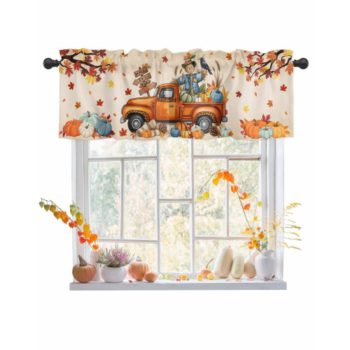 Thanksgiving Valance Curtains Maple Leaf Orange Ombre 60x18