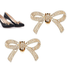 Rhinestone Shoe Clips Gold Bow Heel Charms 1 Pair