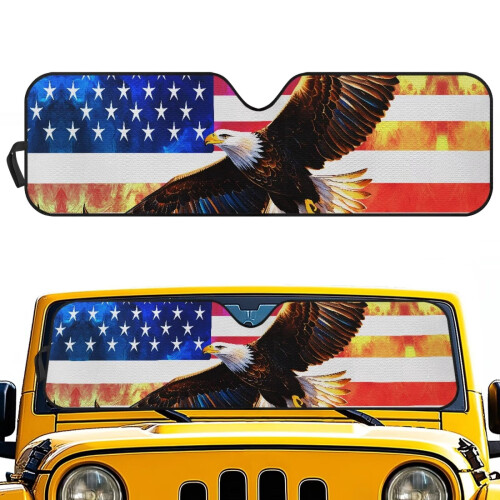 Bald Eagle US Flag Windshield Sunshade for Jeep Wrangler TJ