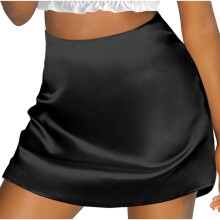 Women's High Waist Satin A-Line Mini Skirt with Zipper and