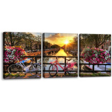Framed Canvas Wall Art Amsterdam Sunrise 3 pcs 12x16 in