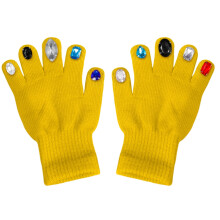 Winter Knit Gloves with Crystal Ornament Yellow