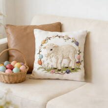 Fodera per cuscino pasquale 45x45 cm con stampa floreale e cerniera.