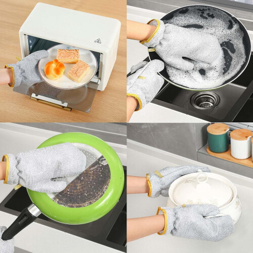Double-Sided Silver Dishwashing Gloves Steel Wire Mesh 1 2