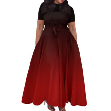 Damenkleid in Übergröße mit Farbverlauf, Swing-Stil, Rot, Größe 4XL