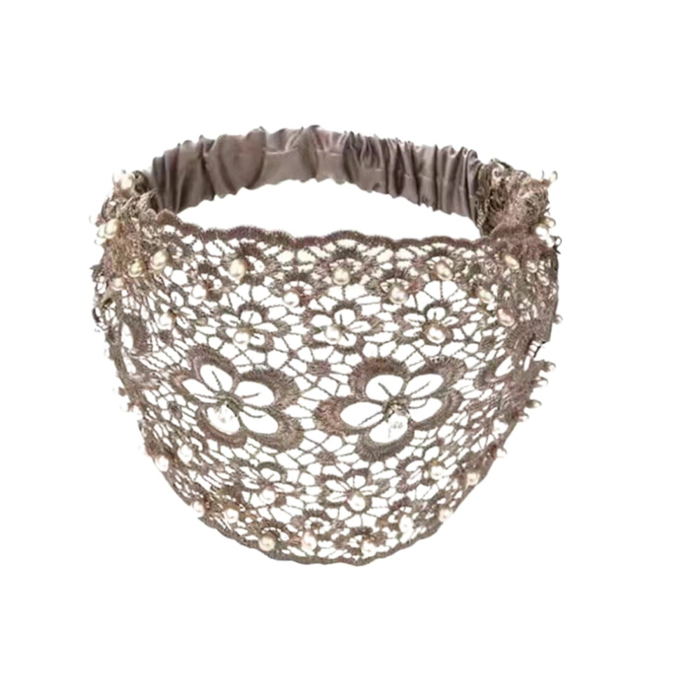 Floral Pearl Lace Headband Women Wide Elastic Boho Hair
