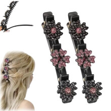 Crystal Stone Braided Hair Clips Rhinestone Flower Design