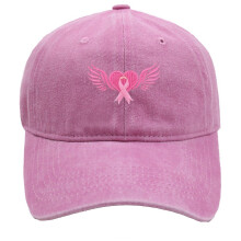 Pink Ribbon Baseball Cap Embroidered Wings Adjustable Denim