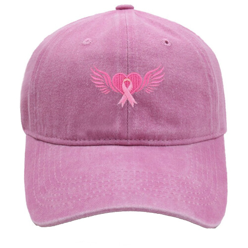 Pink Ribbon Baseball Cap Embroidered Wings Adjustable Denim