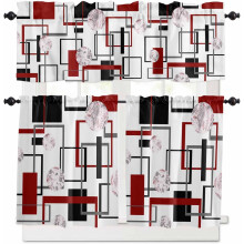 Geometric Red Kitchen Curtains and Valances Set Rod Pocket