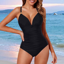 Monokini negru cu decolteu halter și accente aurii, mărimea M