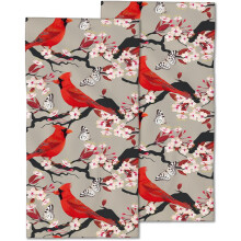 Red Cardinal Hand Towels Set of 2 Bird Cherry Design
